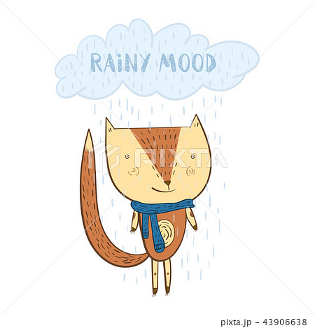 Cute cartoon orange fox under the rainy cloud Cute cartoon orange fox under the rainy cloud 43906638