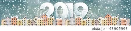 2019. Winter urban landscape. City with snow. Christmas and new year. Cityscape. Buildings.Vector 2019. Winter urban landscape. City with snow. Christmas and new year. Cityscape. Buildings.Vector 43906993