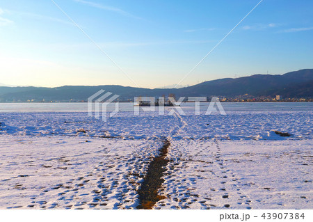 【長野県】初島「御神渡り」出現時 結氷した諏訪湖の風景 43907384