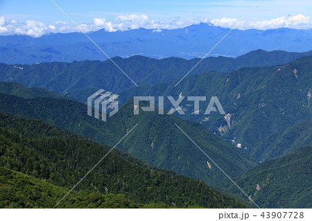 南アルプス光岳への道 縦走路から見える遠山郷下栗の里 恵那山 南アルプス光岳への道 縦走路から見える遠山郷下栗の里 恵那山 43907728