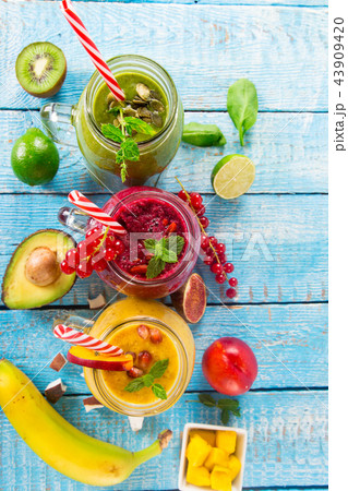 Healthy fresh smoothies with ingredients. 43909420