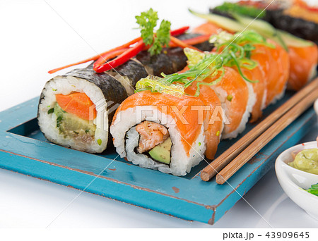 Japanese sushi set on white background. 43909645