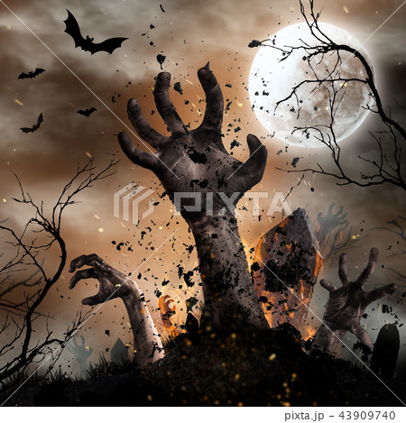 Scary Halloween background with zombie hands. 43909740