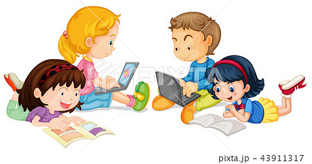 A group of student studying on white backgroud 43911317