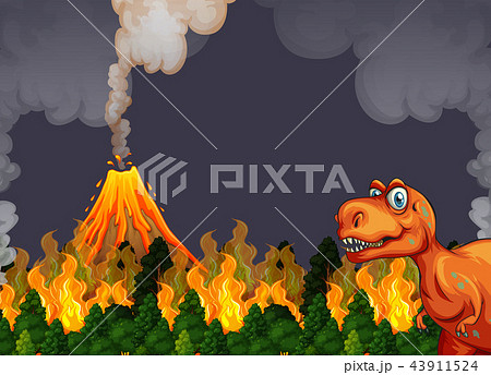 A dinosaur run away from volcano eruption 43911524
