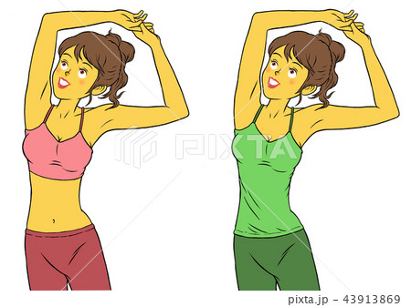 ヨガフィットネス、ストレッチをする女性のセット 43913869