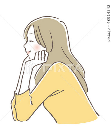 頬杖　女性 43914242