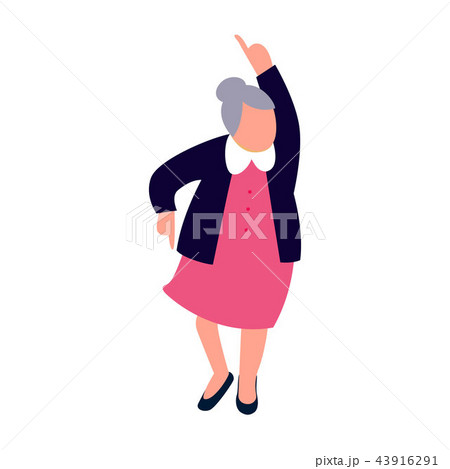 Senior woman dancing. Happy old lady dance character. 43916291
