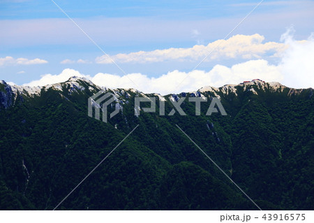 北アルプス　水晶岳山頂から  燕岳遠景 43916575