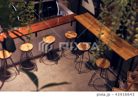 Cafe shop chair at night, High shape for drinking. 43916643