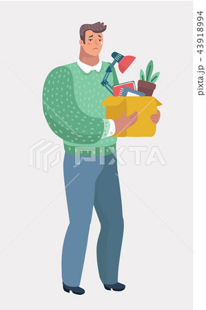 Dismissed frustrated man carrying box with things. 43918994
