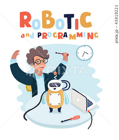 Boy play with cute robot Boy play with cute robot 43919221