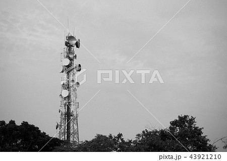 Telecommunications towers, Black and white. 43921210