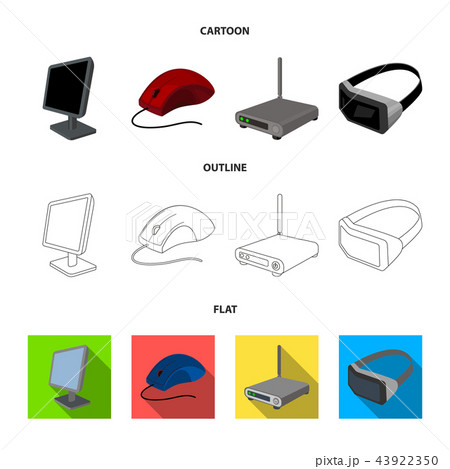 Monitor, mouse and other equipment. Personal computer set collection icons in cartoon,outline,flat 43922350