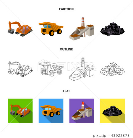 Excavator, dumper, processing plant, minerals and ore.Mining industry set collection icons in 43922373