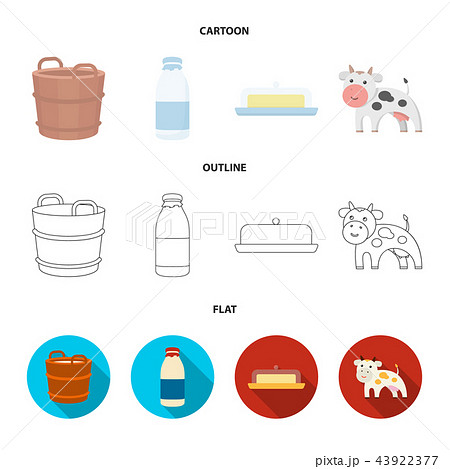 A barrel of milk, butter, a cow. Milk set collection icons in cartoon,outline,flat style vector 43922377