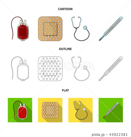 Package with donor blood and other equipment.Medicine set collection icons in cartoon,outline,flat Package with donor blood and other equipment.Medicine set collection icons in cartoon,outline,flat 43922381