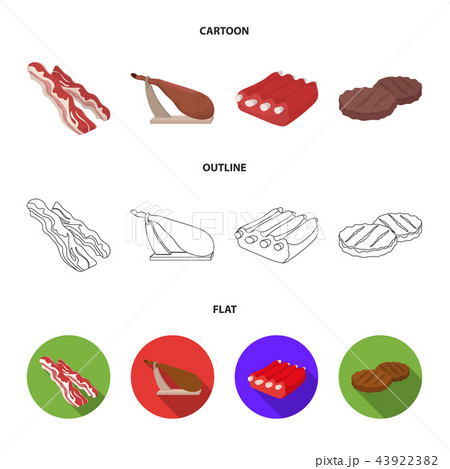 Bacon, jamon, pork ribs, fried cutlets. Meat set collection icons in cartoon,outline,flat style Bacon, jamon, pork ribs, fried cutlets. Meat set collection icons in cartoon,outline,flat style 43922382
