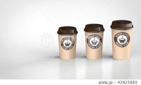 コーヒーカップ 3サイズ 茶色ロゴ入り 右のイラスト素材