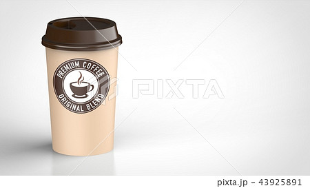 コーヒーカップ 茶色ロゴ入り 左のイラスト素材