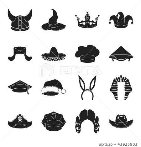 Different kinds of hats black icons in set collection for design.Headdress vector symbol stock web 43925903