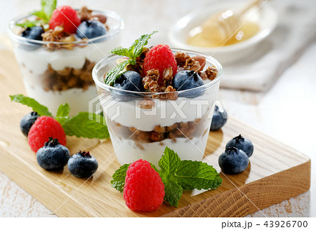 ラズベリーとブルーベリーのヨーグルトパフェ 43926700