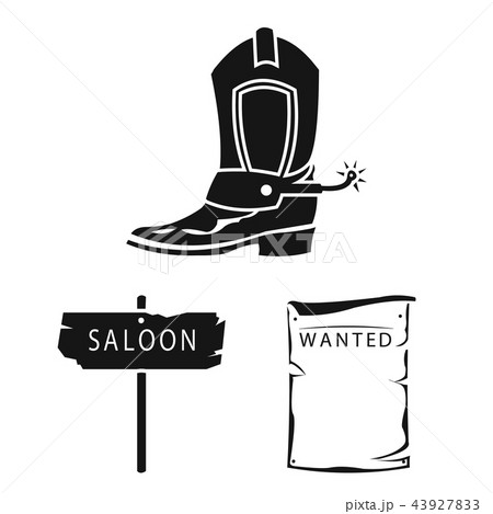 Attributes of the wild west black icons in set collection for design.Texas and America vector symbol 43927833
