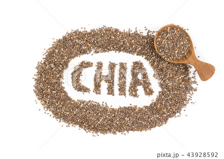 chia seeds in wooden spoon Isolated on white 43928592