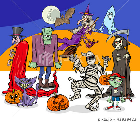 Halloween holiday cartoon spooky characters group 43929422