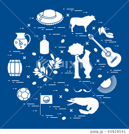 various symbols of Spain arranged in a circle various symbols of Spain arranged in a circle 43929541