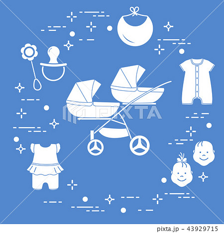 Stroller, twins, rattle, pacifier, bib, overalls Stroller, twins, rattle, pacifier, bib, overalls 43929715