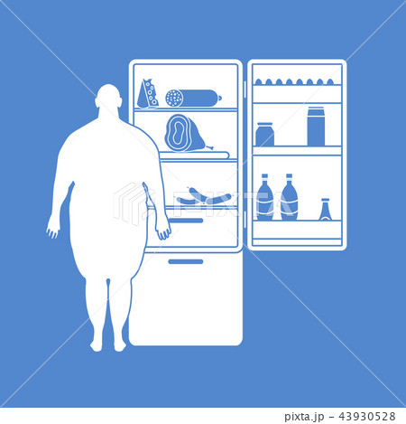 Fat man stands at the fridge full of food Harmful Fat man stands at the fridge full of food Harmful 43930528