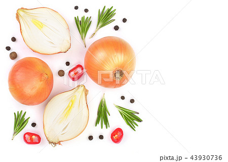 onions with rosemary and peppercorns isolated on a white background with copy space for your text 43930736