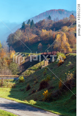 Autumn Carpathian mountains and railroad bridge 43931238