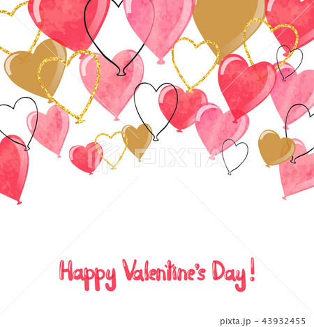 Valentine watercolor heart balloons border 43932455