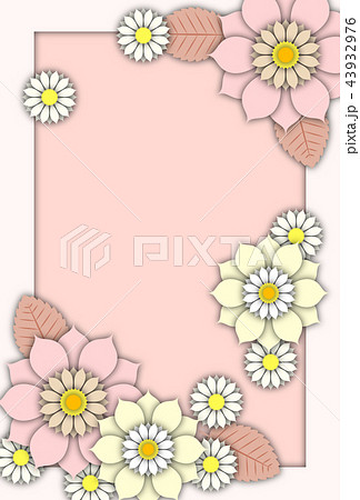 ペーパークラフト風の花のフレームのイラスト素材