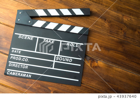 Slate for cut film placed on wooden floor. 43937640