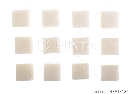 Sugar cubes isolated on white background, close up. Top view. Flat lay Sugar cubes isolated on white background, close up. Top view. Flat lay 43938586