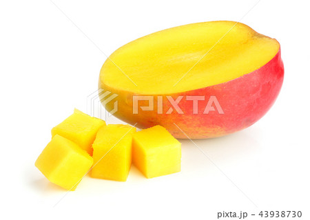 Mango fruit and half isolated on white background close-up 43938730
