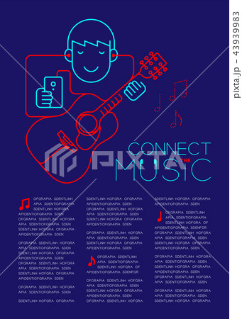 Man with earphone and smartphone, Acoustic guitar Man with earphone and smartphone, Acoustic guitar 43939983