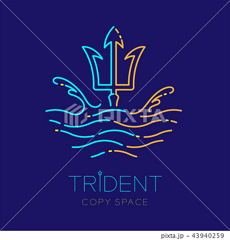 Trident, wave and water splash, logo icon outline 43940259