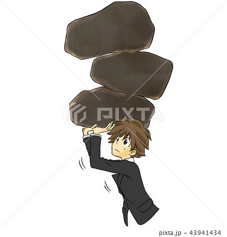 ビジネス　難題　三重苦　サラリーマン　新入社員　若手社員　男性　重荷　負荷　ストレス　困惑　白バック 43941434