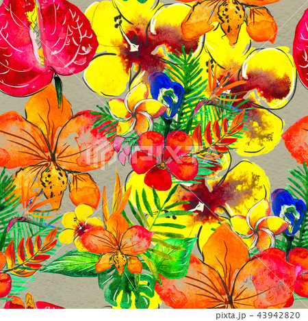 Seamless pattern With Tropical Flowers. Watercolor Background Seamless pattern With Tropical Flowers. Watercolor Background 43942820