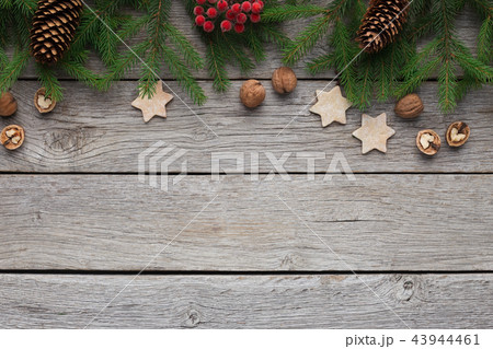 Christmas background with fir tree and decoration 43944461