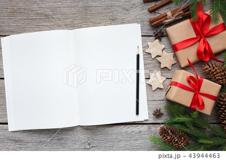 Writing letter to santa on wooden background, 43944463