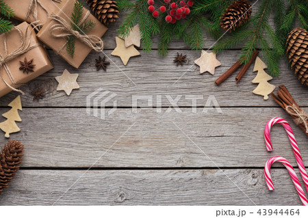 Christmas background with fir tree and decoration 43944464