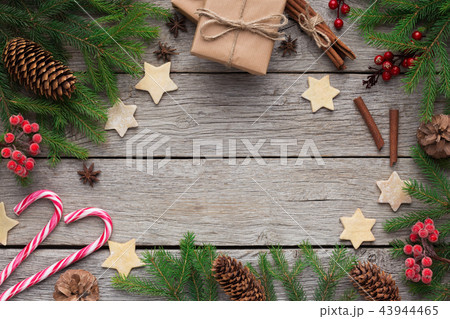 Christmas background with fir tree and decoration 43944465