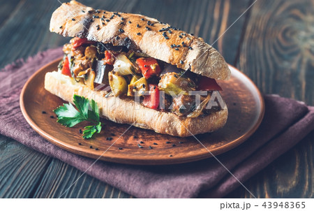 Sandwich with ratatouille on the plate 43948365