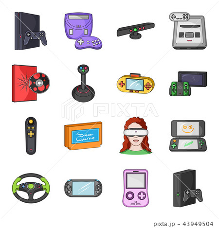 Game console and virtual reality cartoon icons in set collection for design.Game Gadgets vector 43949504