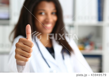 Female black doctor show OK or approval Female black doctor show OK or approval 43949579